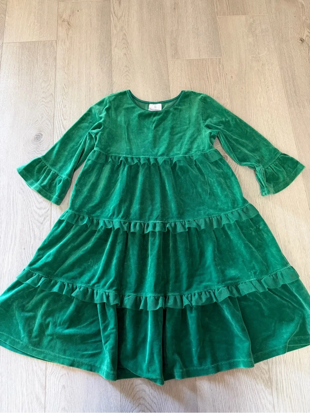 Hanna Andersson Emerald Green Velvet Tiered Dress